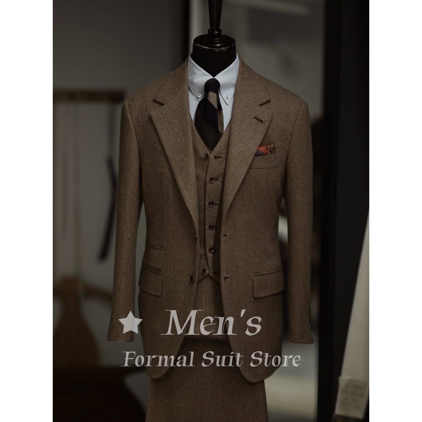 Men'S Grooming Daily - Fashion Mens Brown Herringbone Tweed Suit
