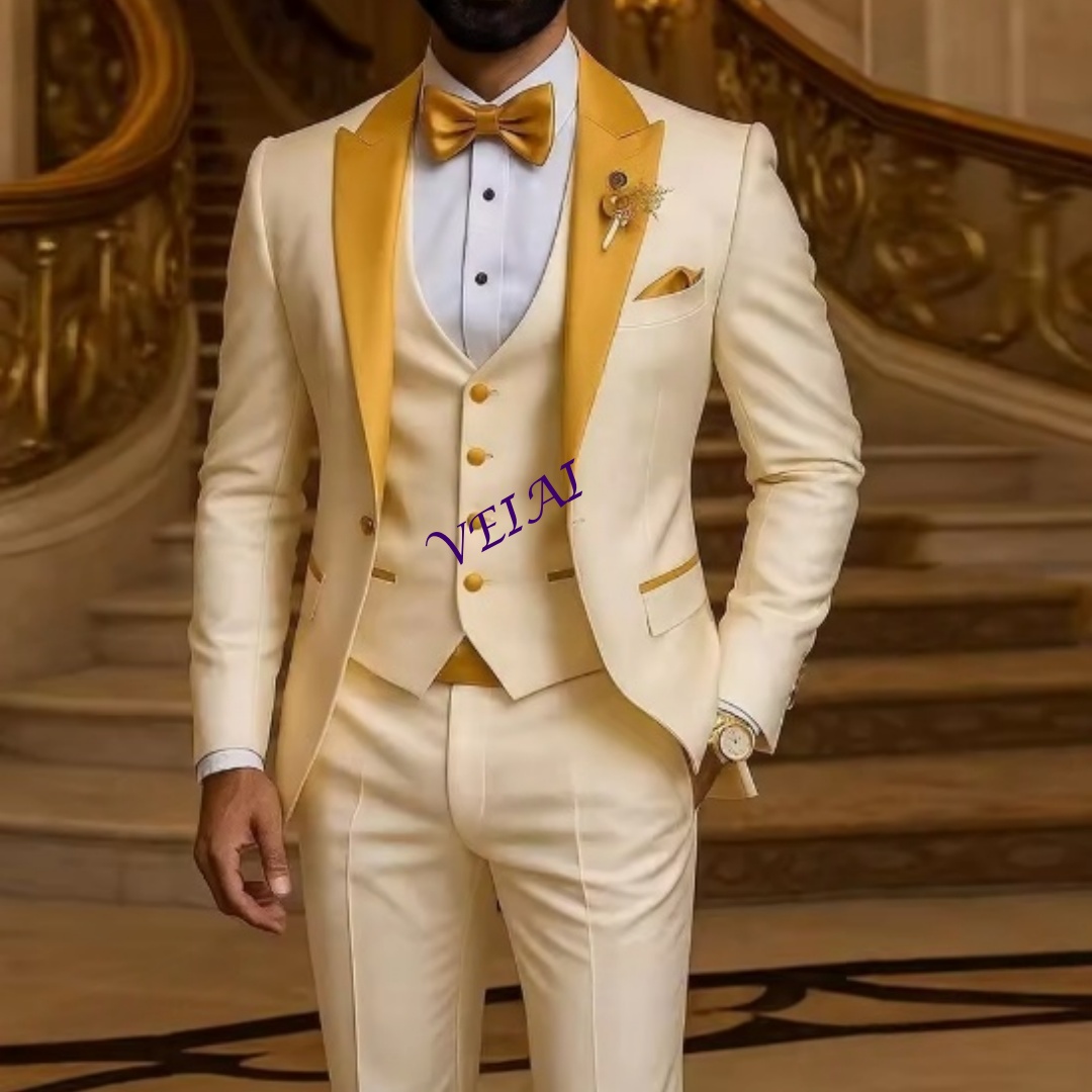 Men'S Grooming Daily - CustomizedGold Collar Ivory Men Suit Wedding