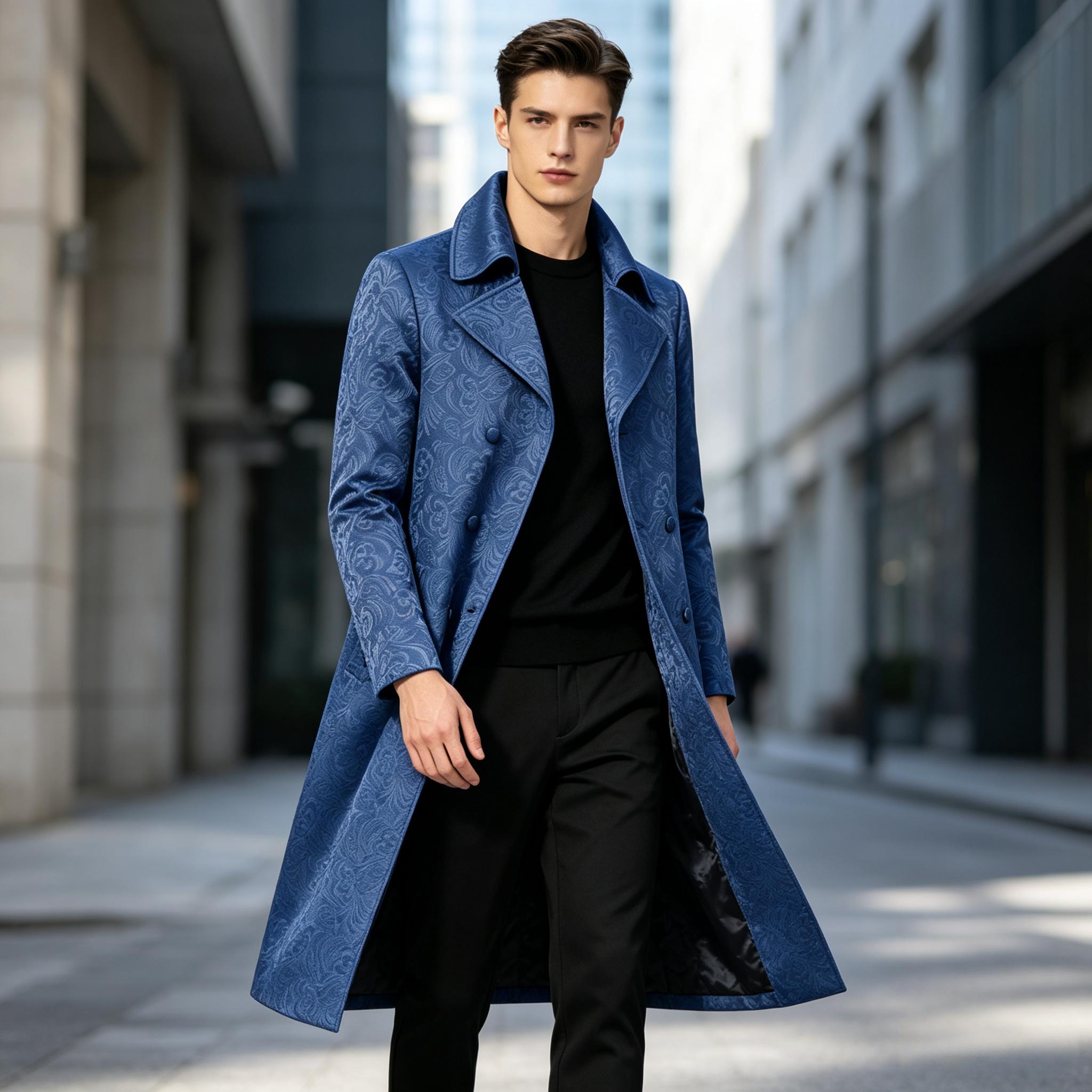 Men'S Grooming Club - Men Luxury Jacquard Long Trench Coat